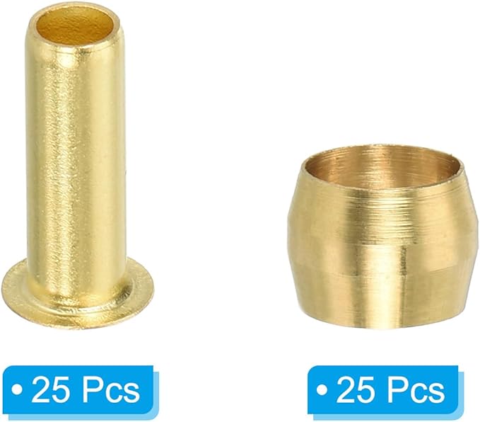 PATIKIL 1/4" Tube ID Compression Assortment Kit, 15 Set Brass Compression Sleeve Ferrule & Insert for Water Oil Air Pipe