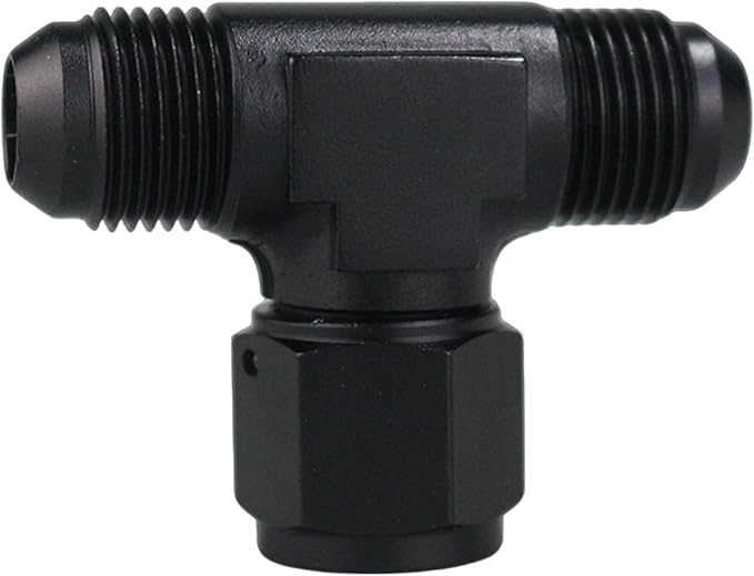 8AN Male Tee Fitting Adaptor with AN8 Female Swivel on Side Black