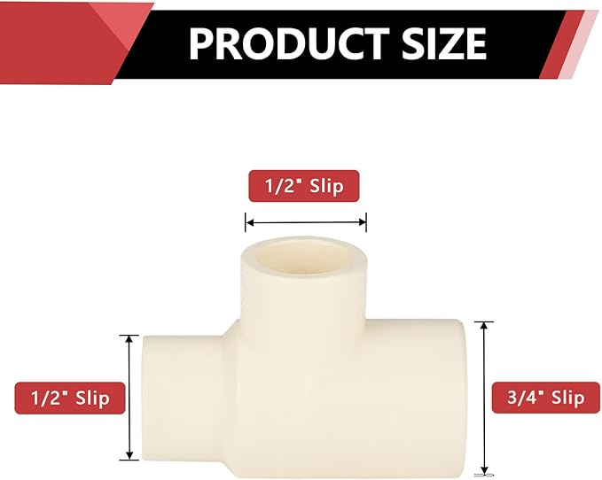 100-PACK EFIELD CPVC Tee Fittings,3/4"x1/2"x1/2" CPVC-CTS Slip Reducing Tee,(CPVC023-10-100PCS)