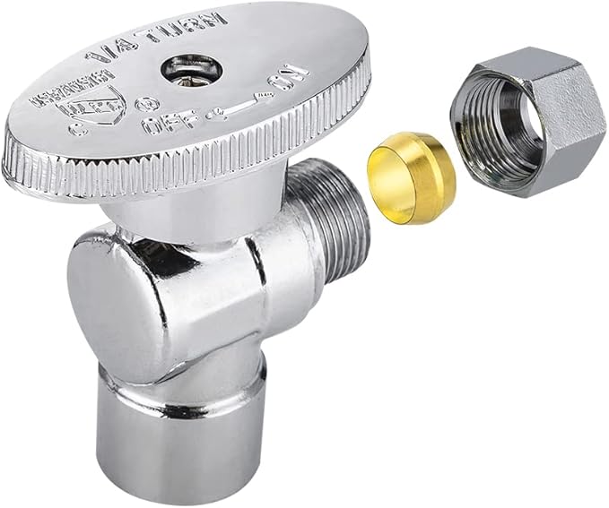 (Pack of 10) EFIELD 1/4 Turn Angle Stop Valve Sweat 1/2" X 3/8" OD Compression Connection, Chrome Plated Brass, cUPC Certified,(VALVE084)