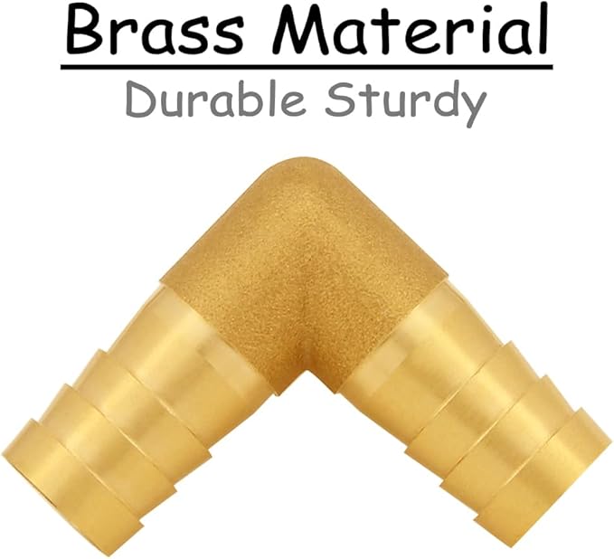 2PCS Solid Brass 1/2"OD Barb Elbow Fittings 2-Way 90 Degree L Right Angle Barbed Fitting for Water/Oil/Gas