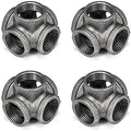 1/2" 5-Way Side Outlet Tee, Home TZH 4-Pack 5-Way Corner Cast Black Malleable Iron Pipe Fitting for Industrial Pipe, Furniture and DIY Decoration (4, 1/2")