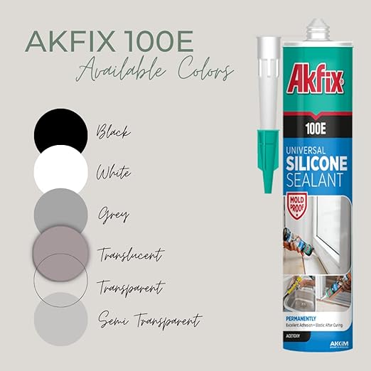 Akfix 100E RTV White Silicone Caulk (12x10.1 fl.oz.) - 100% Waterproof Silicone Sealant for Kitchen and Bathroom, Shower, Toilet, Sink, Window and Door, No Yellowing | White, 12 Pack