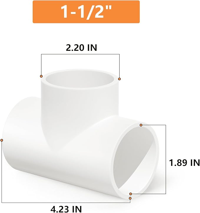 GASHER 8PCS PVC Pipe Fitting 1-1/2" PVC 3 Way Tee Furniture Grade Pipe Socket Fittings, For Home or Industrial