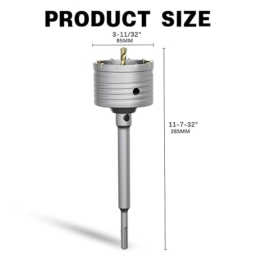 3-11/32" Concrete Hole Saw,85mm Masonry Hole Saw, with 220mm SDS Plus Shank Connecting Rod for Concrete Brick Cement Stone Wall Drilling Home Improvement