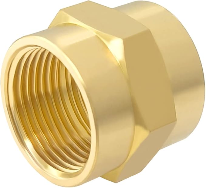 Hooshing 3/4" x 3/4" NPT Coupler Brass Female Hex Nipple Coupling Pipe Fitting, 2 Pack