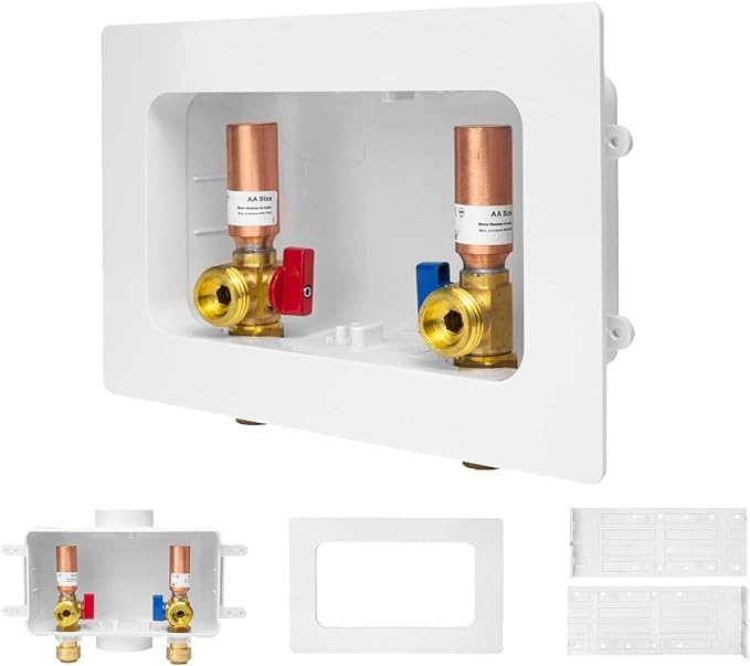 20-PACK GUOFIS Washing Machine Outlet Box with Center Drain,PEX Laundry Washer Box with Copper Water Hammer Arrestor (1/2"Push-fit Connection Inlet X 3/4"MHT Outlet)