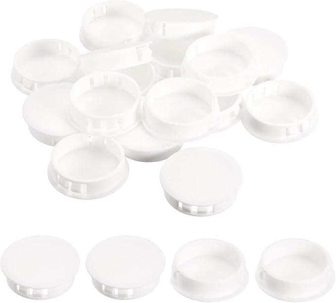 uxcell 1-1/2" Plastic Hole Plugs, 16Pcs Flush Type Panel Round Snap in Fastener Knockout Locking Plugs for Furniture Insert End Caps Panels, White