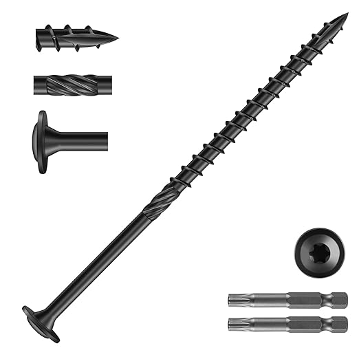 #14 x 5 Inch Lag Screws (228Pcs) 8lb. Structural Wood Screw, Black, Carbon Steel, Washer Head, Rust Resistant epoxy Coated, T30 Star Bit