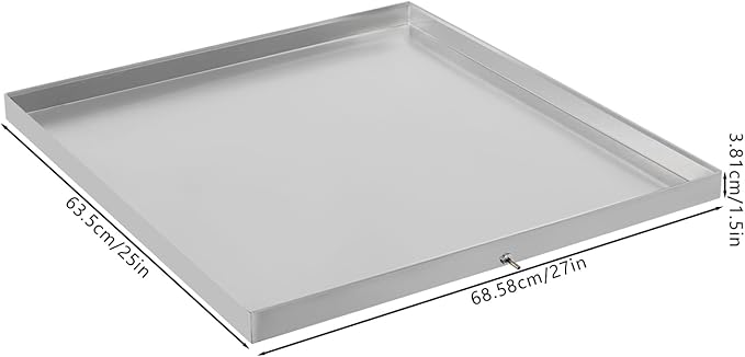27" x 25" x 1.5" Washing Machine Pan Washing Machine Drip Pan w/Drain Hole & Hose Adapter 304 Stainless Steel Drain Tray for Electric Water Heater & Air Conditioning Units