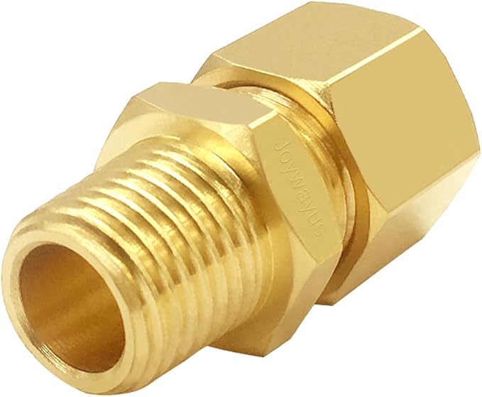 Joywayus Brass 1/4" NPT Male x 3/8" Tube OD Compression Tube Pipe Fitting Union Connector (Pack of 5)