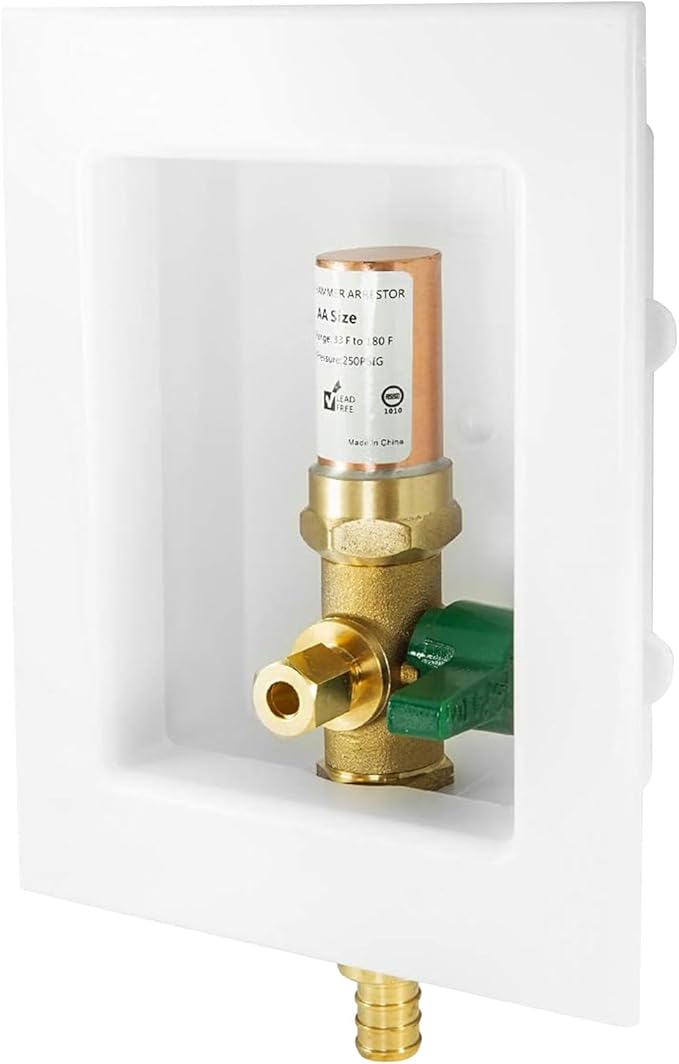 20-Pack Seelink Pre-Assembled Ice Maker Outlet Box, 1/2" PEX Crimp Inlet x 1/4" OD Compression Outlet, with Installed 1/4-Turn Ball Valve and Copper Hammer Arrestor
