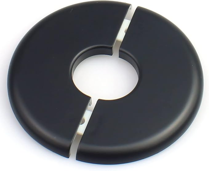 FDXGYH 2 Pcs ID 1.73 Inch ABS Wall Split Flange Self-Adhesive tape Round Escutcheon Plate Cover for Water Pipe Faucet Decoration Accessories [Black]