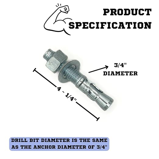 Zinc-Plated Steel Wedge Anchors, 3/4" X 4-1/4" - Heavy-Duty Mounting Bolts for Concrete - 50 Pack