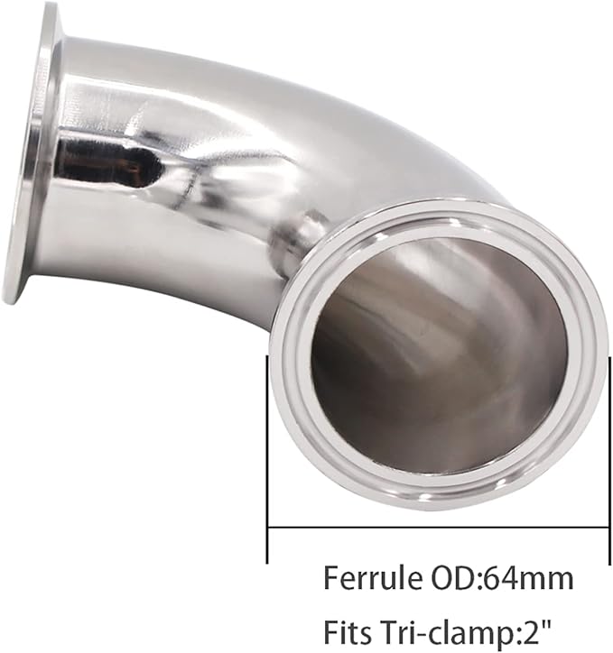 DERNORD 1" Tube OD Sanitary Ferrule Elbow 90 Degree Pipe Fitting with 2 Silicone Gaskets SUS304 Tri Clamp 1.5 Inch