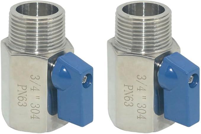 2 Pack Mini Ball Valve, Stainless Steel Female x Male NPT Thread Shut-Off Valve (3/4")