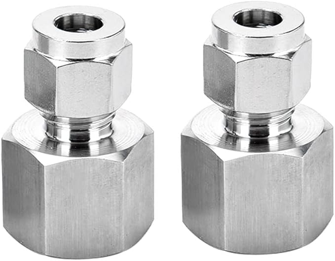 Stainless Steel 304 Compression Tube Fitting, Straight Adapter, 10mm Tube OD x 1/2" NPT Female Coupler, Pack of 2