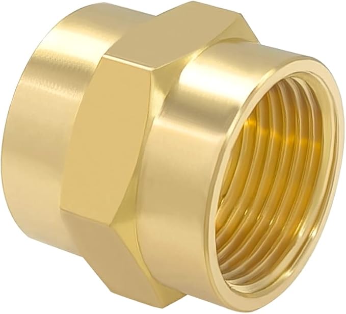 Hooshing 3/4" x 3/4" NPT Coupler Brass Female Hex Nipple Coupling Pipe Fitting, 2 Pack
