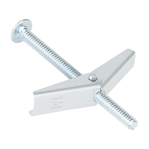 Hollow Wall Toggle Blot Anchors – Zinc Plated Steel Toggle Anchor W/Heavy Gauge Wing & Nut for Fastening into Wallboard Drywall Block and Other Hollow Materials - Wide Bearing Arms (1/4" 15Pcs)