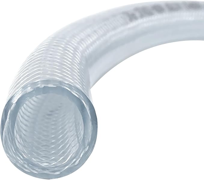 Gloxco Clear Braided PVC Tubing, Food Grade, Heavy Duty Reinforced Hose, 3/4" ID, 50 Ft Length