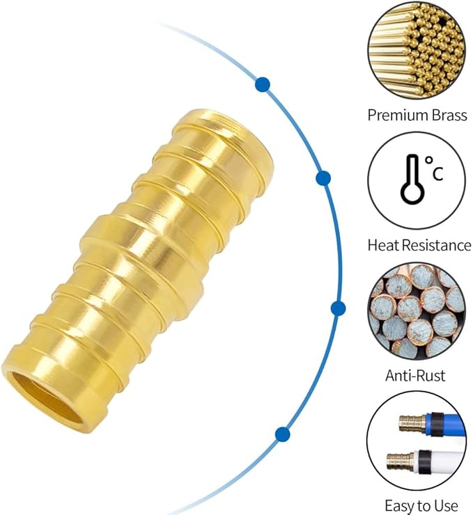 Hooshing 10PCS 1/2 Inch Straight Coupling PEX Fitting Soild Brass Barb Crimp For PEX Pipe Hose Fittings