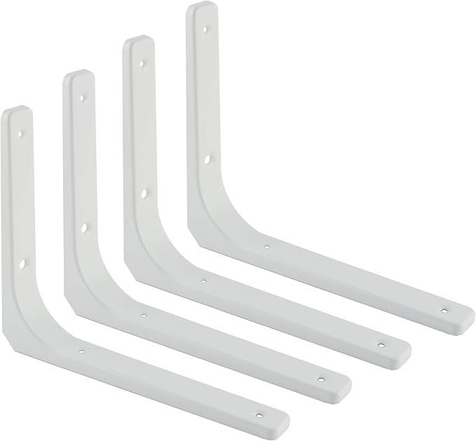 SAYAYO L Bracket, 10 x 8 Inch Iron Metal Shelf Support Heavy Duty Corner Bracket Decorative Shelf Hardware, 4 PCS Bright White