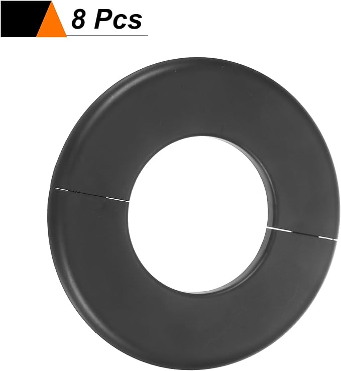 HARFINGTON 8pcs Wall Split Flange 64mm/2.5" Self-Adhesive Plumbing Cover Plates ABS Plastic Round Escutcheon Plate Buckle Design for Water Pipe Bathroom Kitchen Decoration, Black