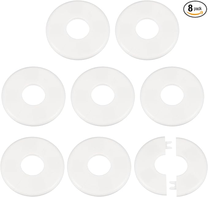 HARFINGTON 8pcs Wall Split Flange 33.5mm/1.3" Self-Adhesive Plumbing Cover Plates ABS Plastic Round Escutcheon Plate Buckle Design for Water Pipe Bathroom Kitchen Decoration, White