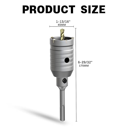 1-13/16" Concrete Hole Saw,45mm Masonry Hole Saw, with 110mm SDS Plus Shank Connecting Rod for Concrete Brick Cement Stone Wall Drilling Home Improvement