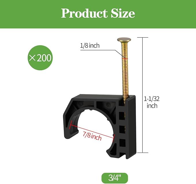 200 Pack 3/4" Half Clamps J-Hook with Nails Set, J Clamps for PEX, Copper, CPVC Tubing Connections