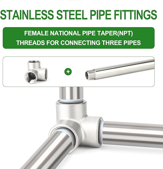 TAISHER 2PCS 304 Stainless Steel 3 Way Corner Pipe Fittings, 1/2" x 1/2" x 1/2" NPT Female Pipe Fittings