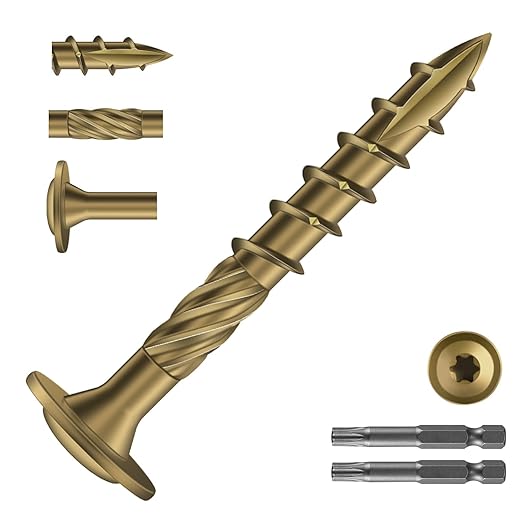 #14 x 2 Inch Lag Screws (372Pcs) 6lb. Structural Wood Screw, Bronze, Carbon Steel, Washer Head, Rust Resistant epoxy Coated, T30 Star Bit