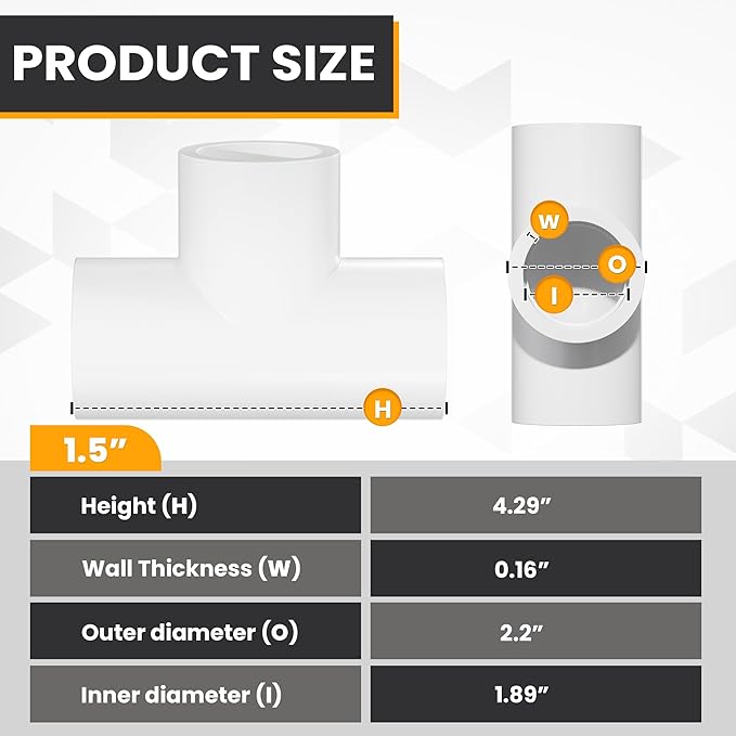 1-1/2" Tee 3-Way Pipe Fittings, 10 Pcs Heavy Duty Right Angle Connector (Socket x Socket), Schedule 40 Coupling Adapter