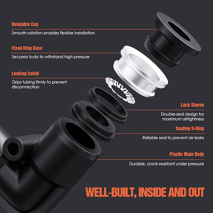 1/2" OD Push to Connect Fittings – Air Line Elbow Connectors, Quick Connect Pneumatic Fittings, Push Lock Air Hose Fittings for Compressor, Air Tools & Tubing (10 PCS)