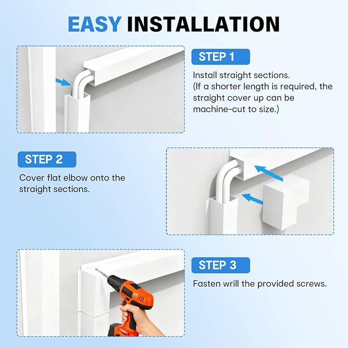 LyPrem 3" W x 6.5Ft L Metal Line Set Cover Kit - Decorative AC Pipe Cover for Ductless Mini Split/Central Air Conditioner/Heat Pump Systems, White