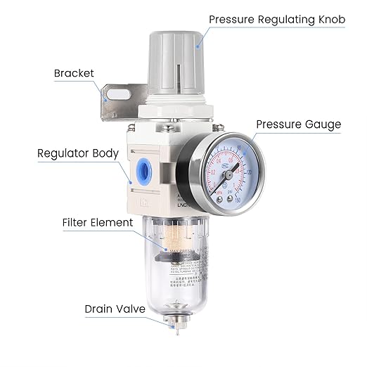1/4 Inch NPT Air Filter Pressure Regulator, Water Separator Compressed Air Pressure Regulator for Compressor