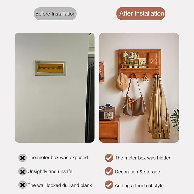 Elegant Electric Meter Box Cover Decorative Fuse Box Cover with Hook, Circuit Breaker Panel Protective Lid, for Farmhouse/Dorm(49 * 59cm/19 * 23in)