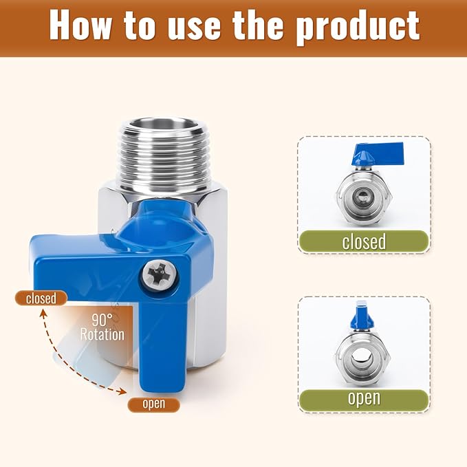 4Pack 1/8" Mini Ball Valve, 304 Stainless Steel Shut-Off Valve NPT Female x Male Thread Small Valves for Compact Space (4, 1/8 Inch)