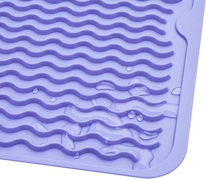 Silicone Dish Drying Mat for Multiple Usage,Easy clean,Eco-friendly,Heat-resistant Silicone Mat for Kitchen Counter or Sink,Refrigerator or drawer liner Light Purple L 16 inches x 12 inches