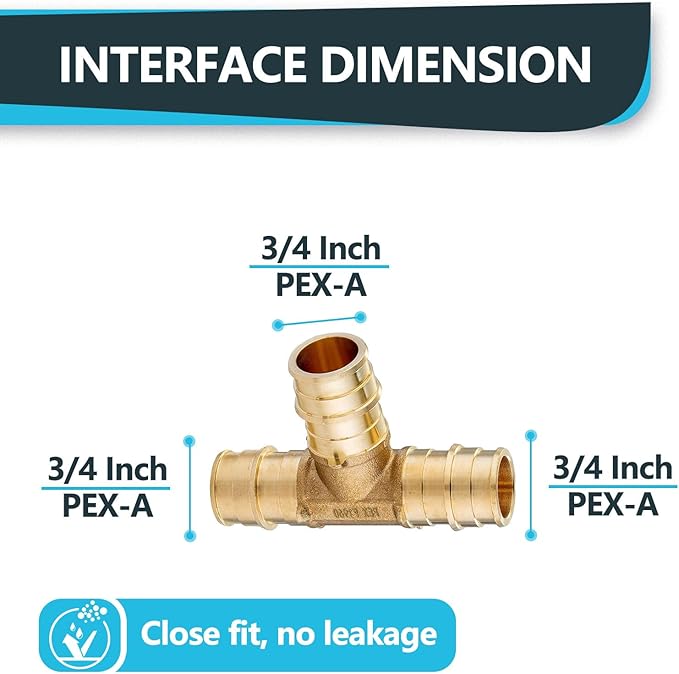 (100-Pack) Seelink 3/4" x 3/4" x 3/4" PEX-A Tee Expansion Fittings, for PEX Tubing Pipe Hose Fittings, ASTM F1960(PEX1960043-100Pack)