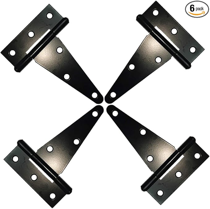HLMOptimo Heavy Duty T Hinge Tee Hinge T Strap Hinge Shed Hinge Gate Hinge Barn Hinge Fence Hinge Door Hinge Wrought Rustproof All Size Black (4 pcs, 4 inch)