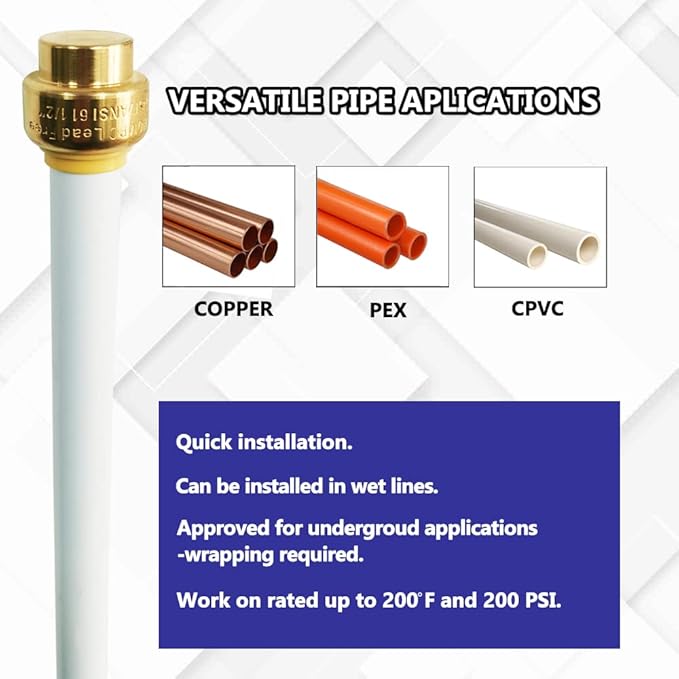 HQMPC 1/2" Push Fit PEX End Cap, Push-to-Connect Brass Plumbing Fittings No Lead Brass Plumbing Fittings with Disconnect Clip for Copper, CPVC 12Pcs