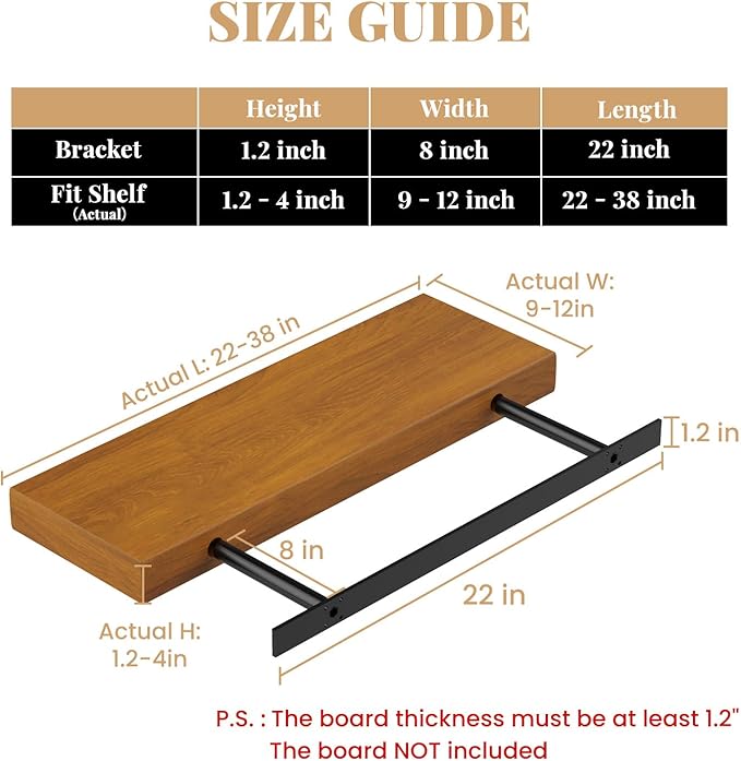 Floating Shelf Bracket Heavy Duty Shelving Brackets,Decorative Floating Shelf Hardware Black,Hidden Metal Shelf Support Bracket(22X8X1.2-Starter Jig)