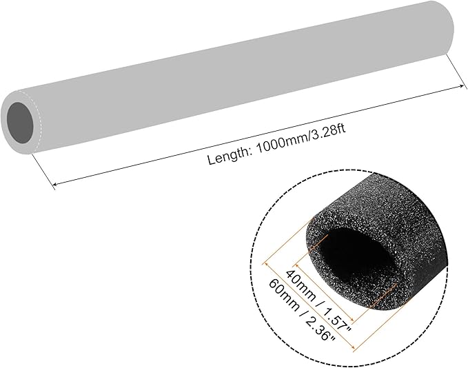 MECCANIXITY Foam Tube Sponge Protective Sleeve Heat Preservation Black Sleeve Polyethylene Pipe 40mm(1.57 Inch) ID for Pipe Insulation, Pack of 2