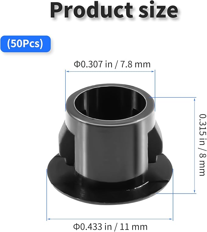 50 Pcs OD 0.307"(7.8mm) Black Hole Knockout Locking Plugs,Plastic Nylon Round Drilling Hole Plugs,Flush Type Panel Round Snap in Fastener,Tube Fastener Cover for Furniture Insert End Caps