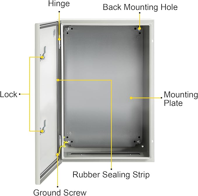 VEVOR NEMA Steel Enclosure, 24 x 16 x 10'' NEMA 4X Steel Electrical Box, IP66 Waterproof & Dustproof, Outdoor/Indoor Electrical Junction Box, with Mounting Plate