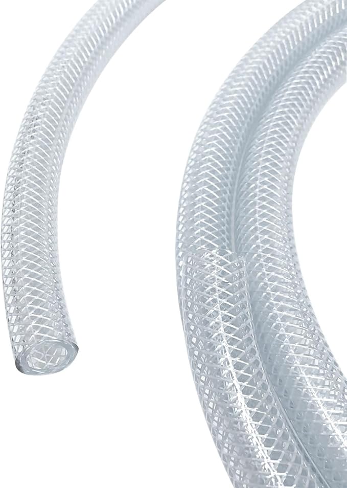 Gloxco Clear Braided PVC Tubing, Food Grade, Heavy Duty Reinforced Hose, 1/2" ID, 25 Ft Length