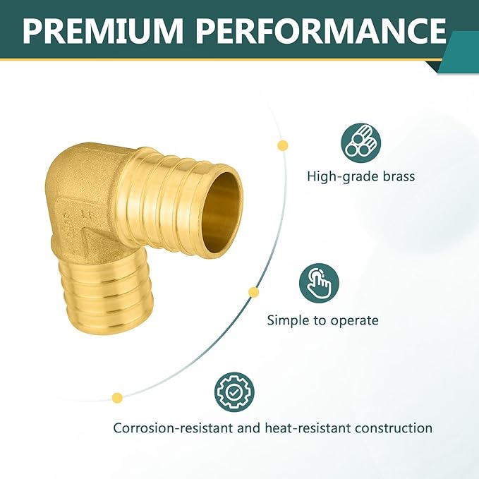 50-Pack PEX Fittings Niikappu 1"x1" Pex Elbow, Brass Crimp Pipe Fittings for PEX Pipes, ASTM F1807