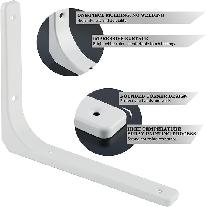 SAYAYO Metal Shelf Brackets, 8 x 6 Inch Heavy Duty L Angle Brackets Shelf Hardware Decorative Wall Hanging Supports for Floating Storage Shelf, 4 PCS Bright White