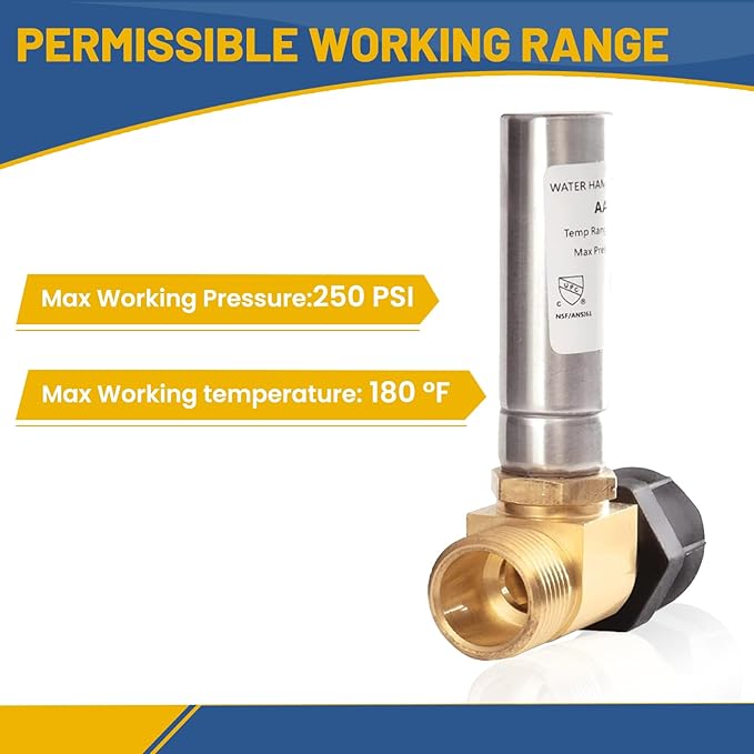 Water Hammer Arrestor,7/8" Female Swivel Ballcock Nut X 3/4" Male Thread Stainless Steel Water Arrestor for Toilet Connection(4PACK,Stainless Steel Arrestor)(HAMMER025-4Pack)